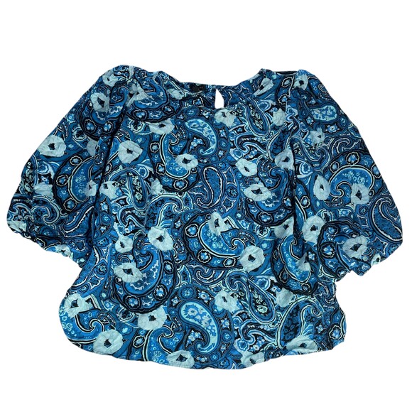 Talbots Blue Paisley Print Puff Sleeve Peasant Blouse Plus Size 2X Viscose - Picture 4 of 9